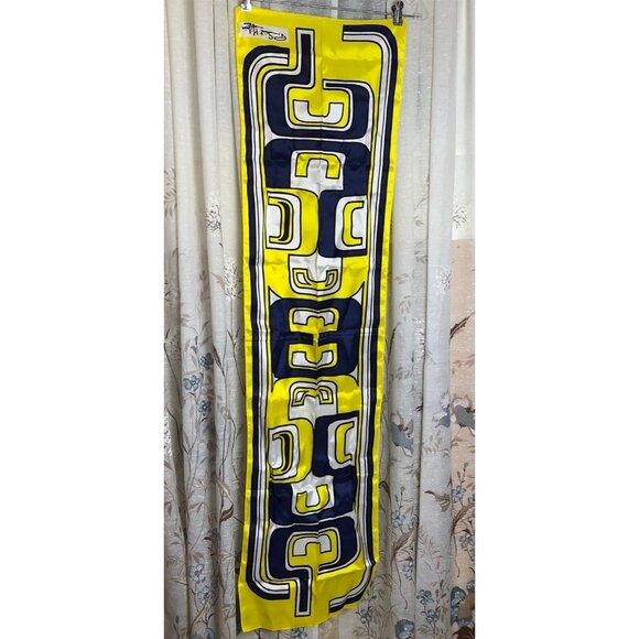 Vintage St. Hilaire Paris France Graphic Scarf Yellow Blue 14 x 54 Mod - Picture 1 of 8